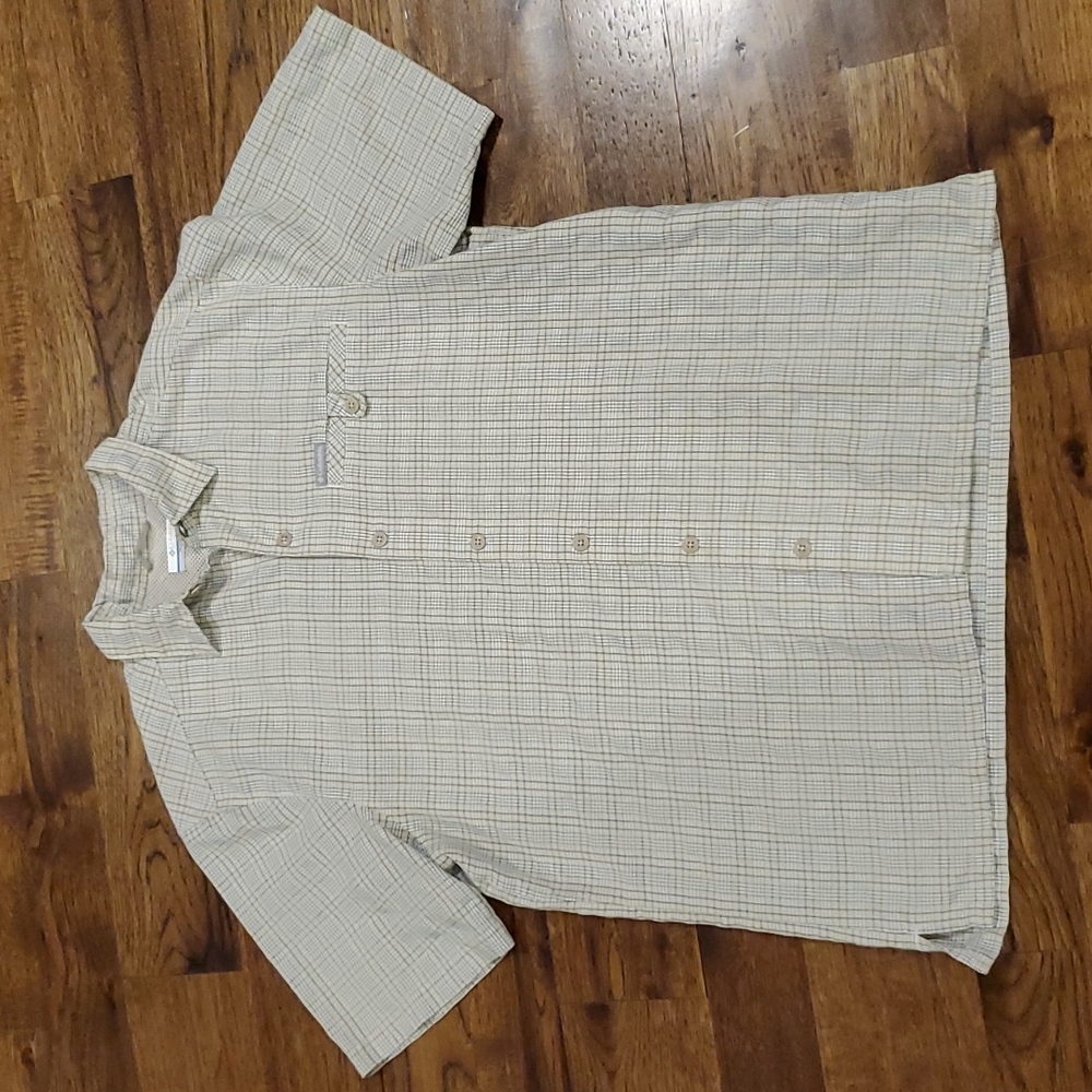 Mens Columbia tan plaid button down shirt size M